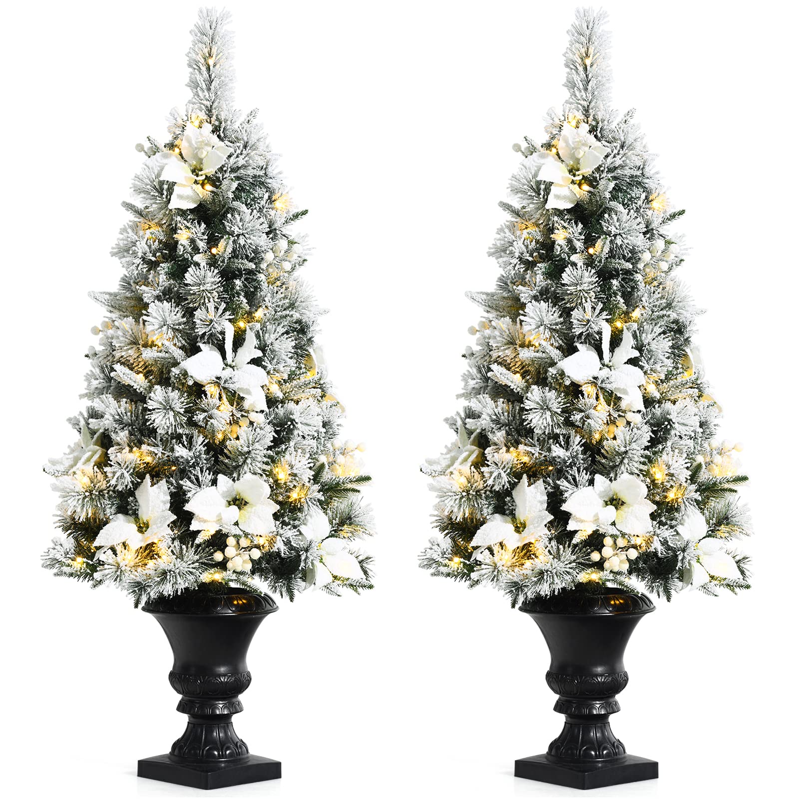 Goplus 4ft Flocked White Christmas Tree for Entrances, 2 Pack Pre